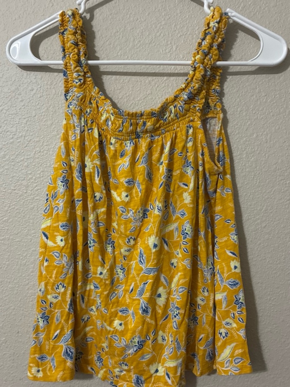 Loft Women’s Yellow Floral Smocked Tank Top
